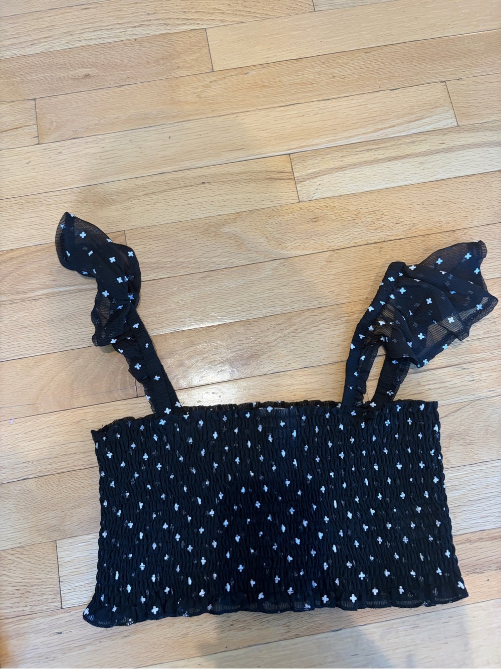 by the way. Black Crop Top with White Dot Print